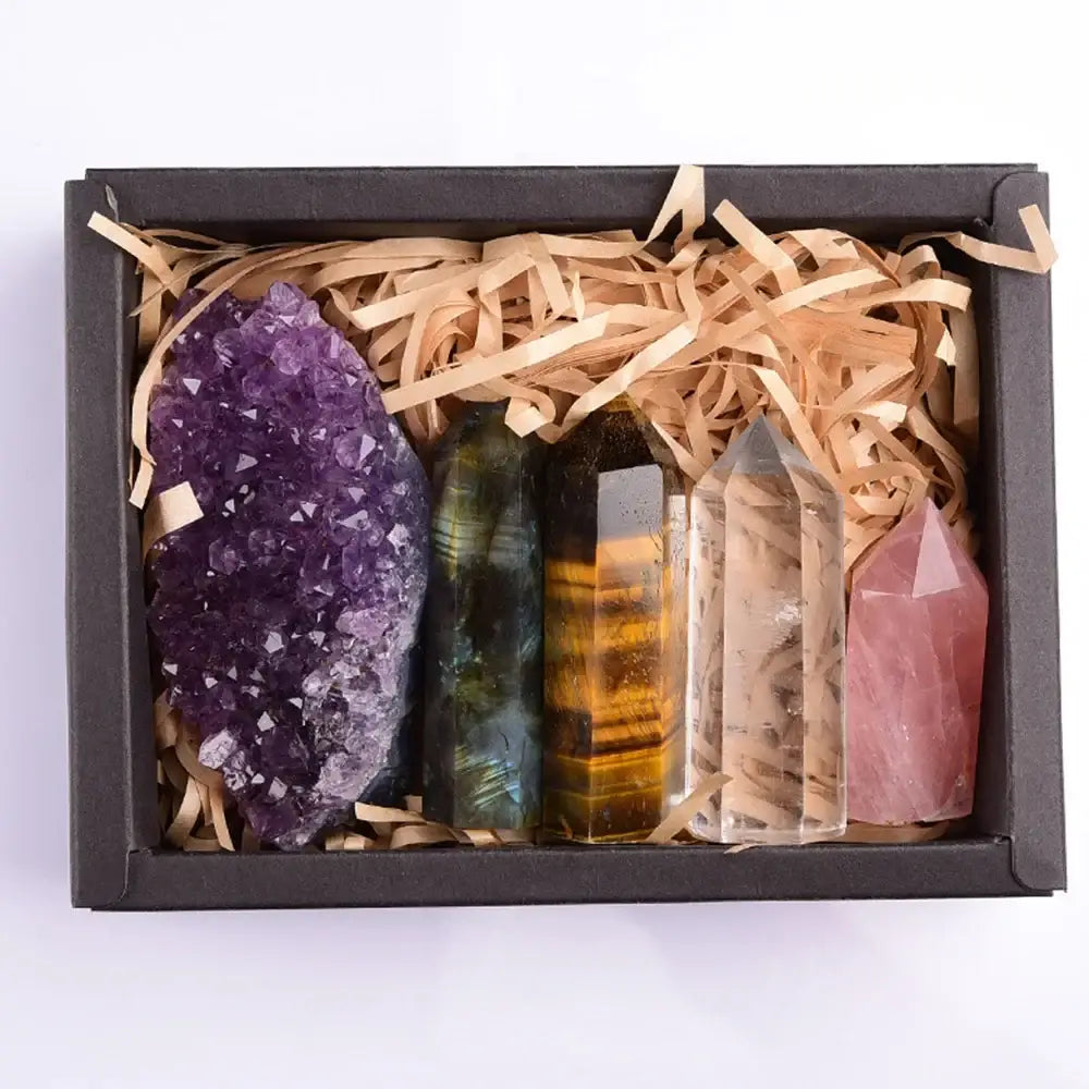 1set Natural Rose quartz Hexagonal Column amethyst cluster Healing Wand Mineral Crystal point Study Home Decoration