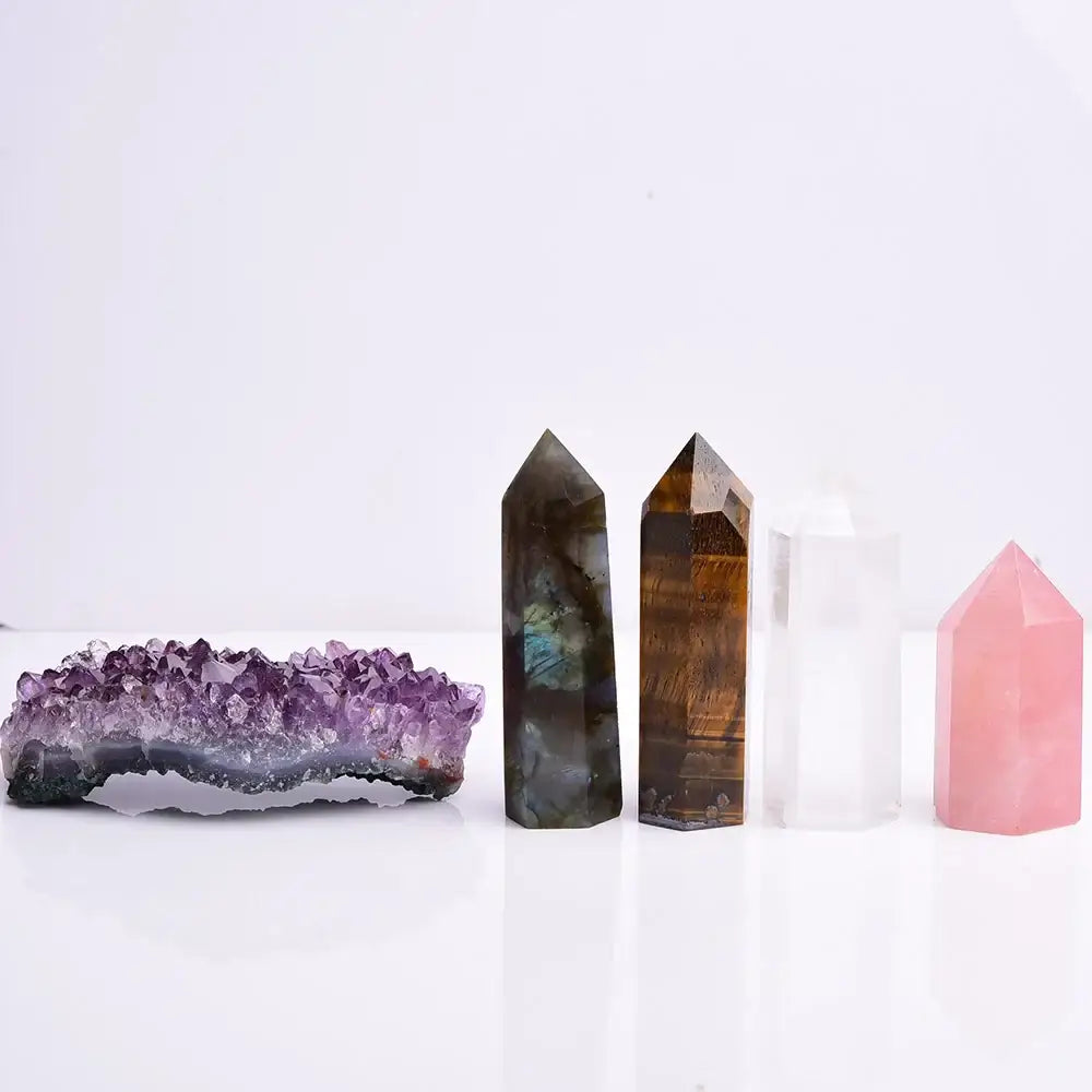 1set Natural Rose quartz Hexagonal Column amethyst cluster Healing Wand Mineral Crystal point Study Home Decoration