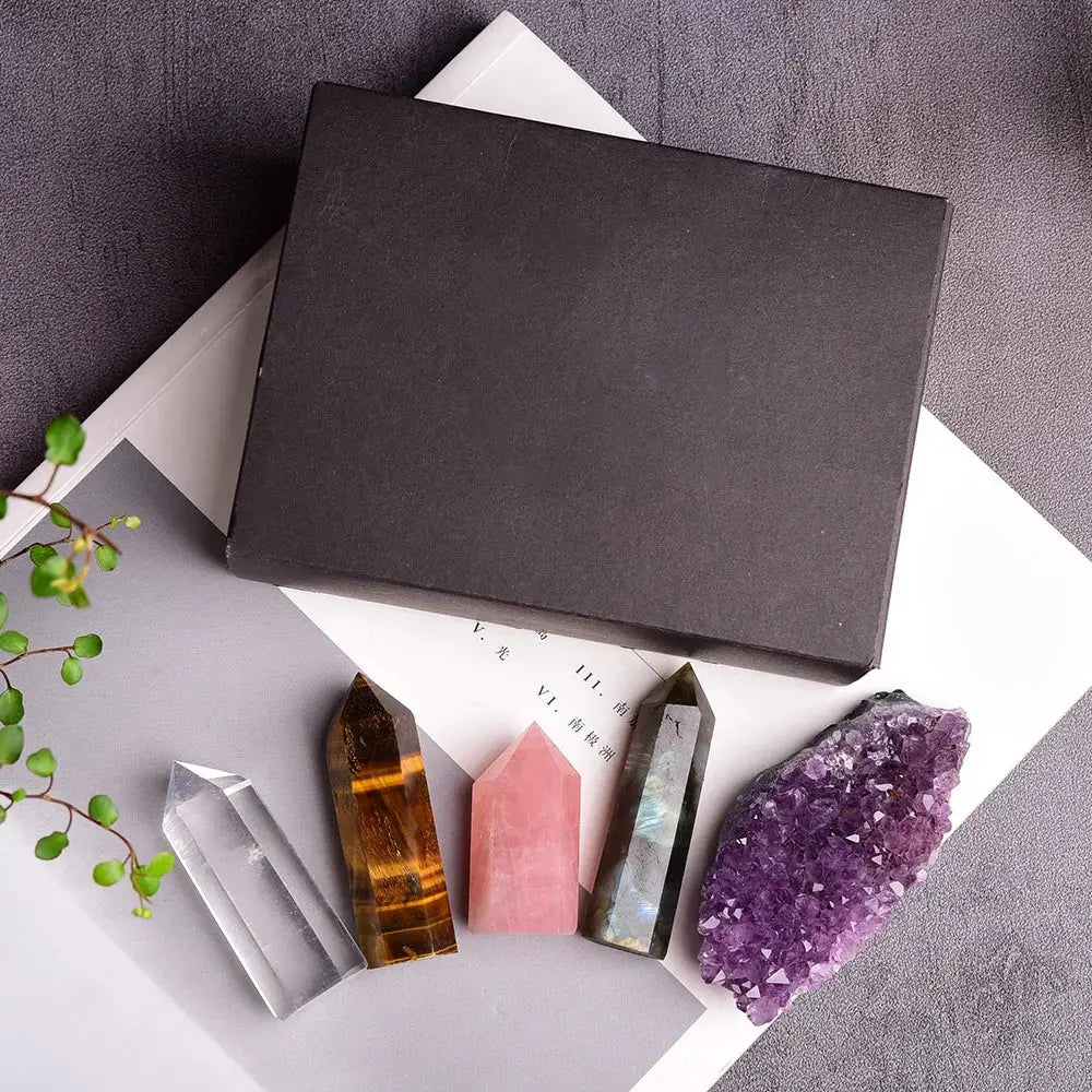 1set Natural Rose quartz Hexagonal Column amethyst cluster Healing Wand Mineral Crystal point Study Home Decoration