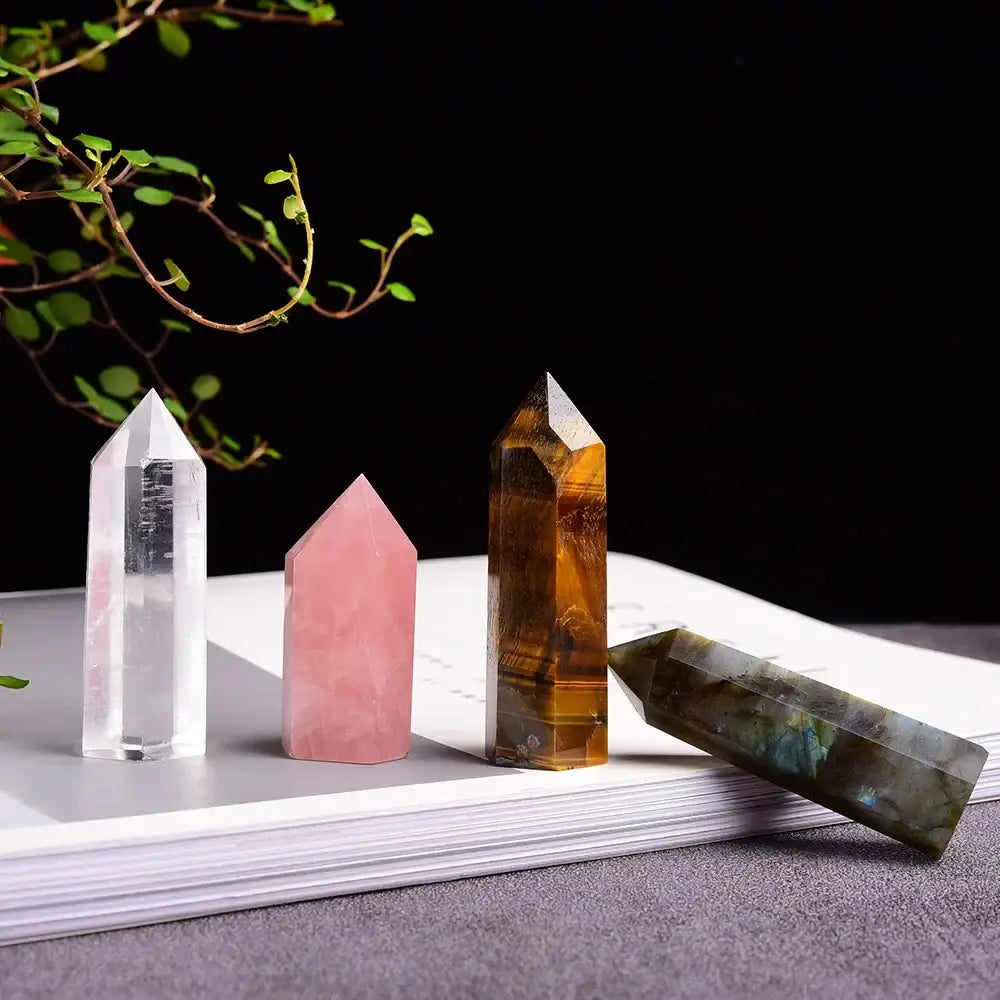 1set Natural Rose quartz Hexagonal Column amethyst cluster Healing Wand Mineral Crystal point Study Home Decoration