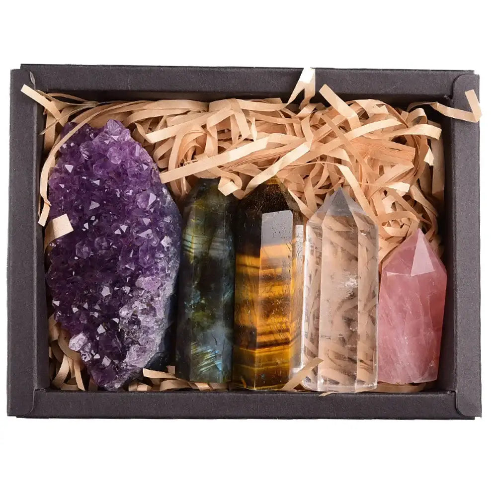 1set Natural Rose quartz Hexagonal Column amethyst cluster Healing Wand Mineral Crystal point Study Home Decoration