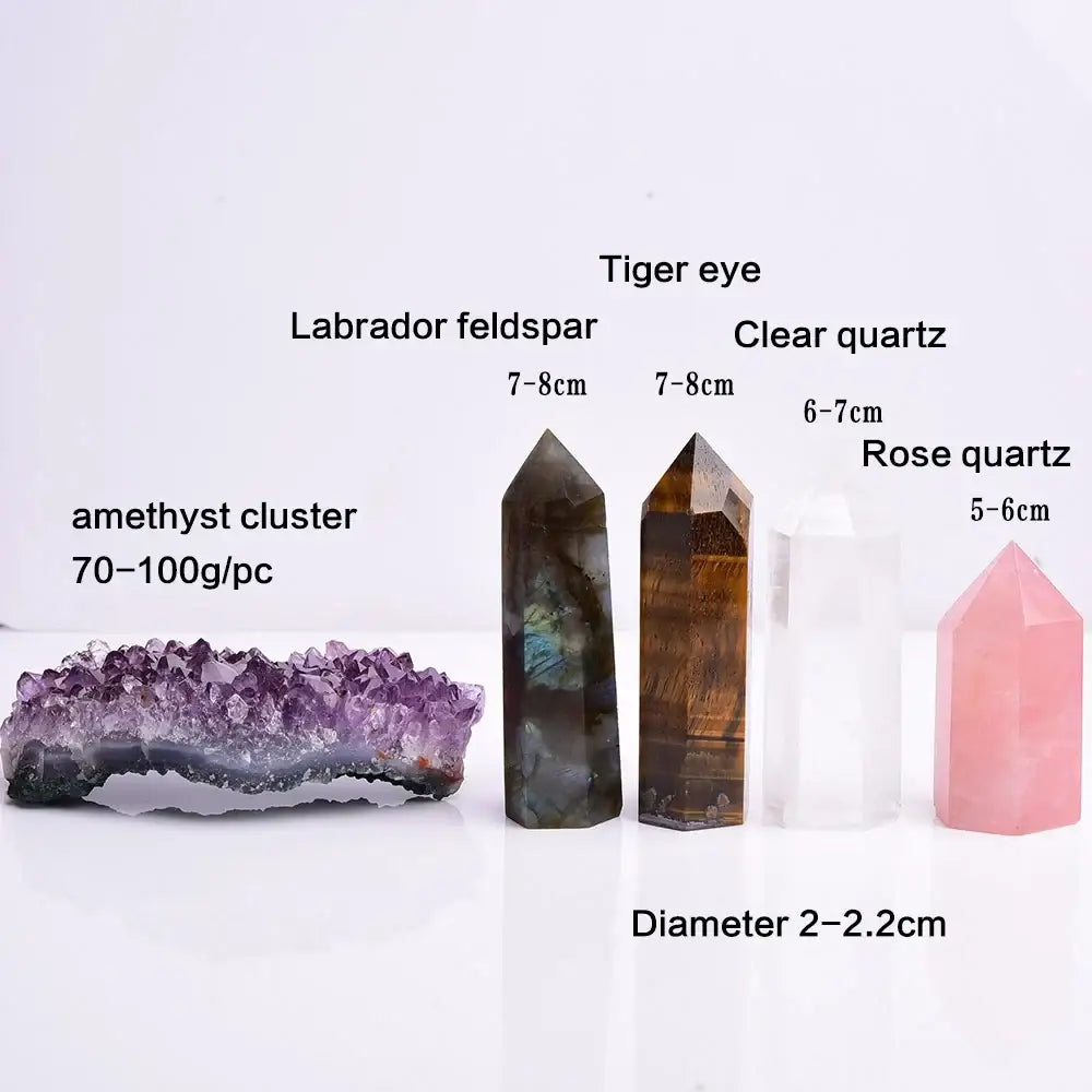 1set Natural Rose quartz Hexagonal Column amethyst cluster Healing Wand Mineral Crystal point Study Home Decoration