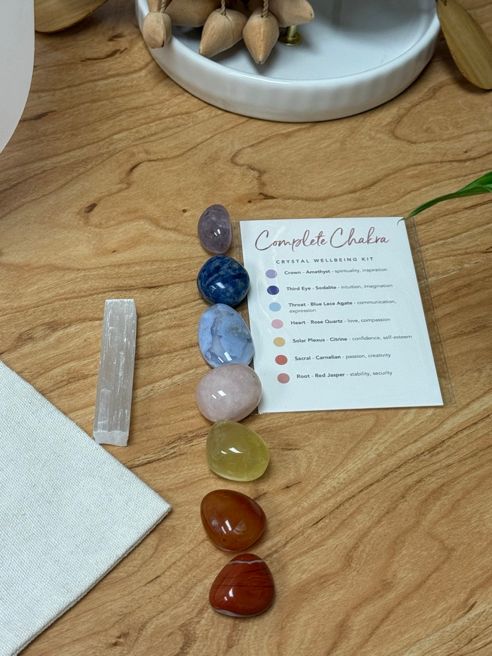 Complete Chakra Balance, Energy, Meditation, Self-Care Crystal Kit | 7 Chakra Healing Stones with Selenite