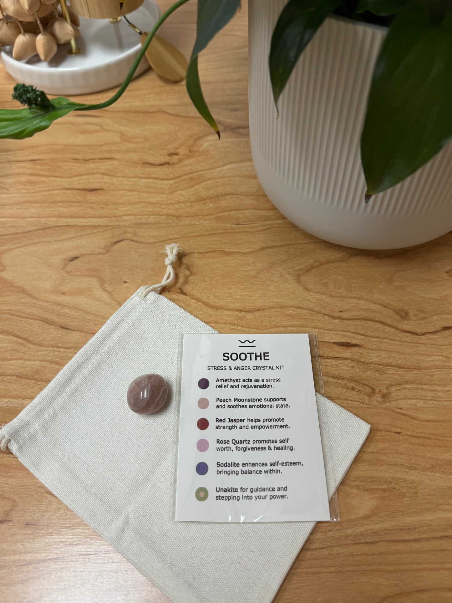 Stress Relief & Emotional Balance | Soothe Crystal Kit | Amethyst, Rose Quartz, Moonstone, Red Jasper, Sodalite, Unakite