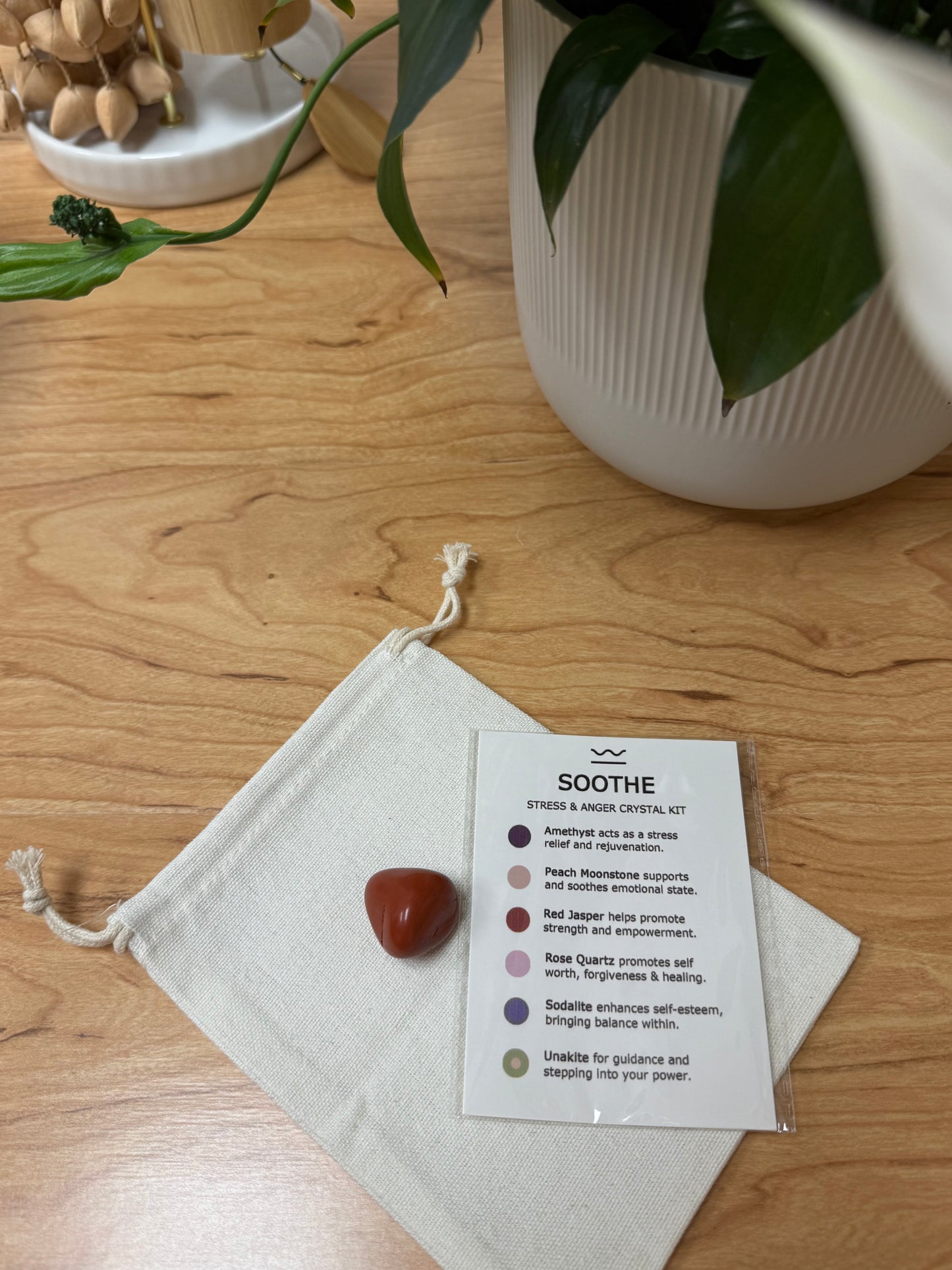 Stress Relief & Emotional Balance | Soothe Crystal Kit | Amethyst, Rose Quartz, Moonstone, Red Jasper, Sodalite, Unakite