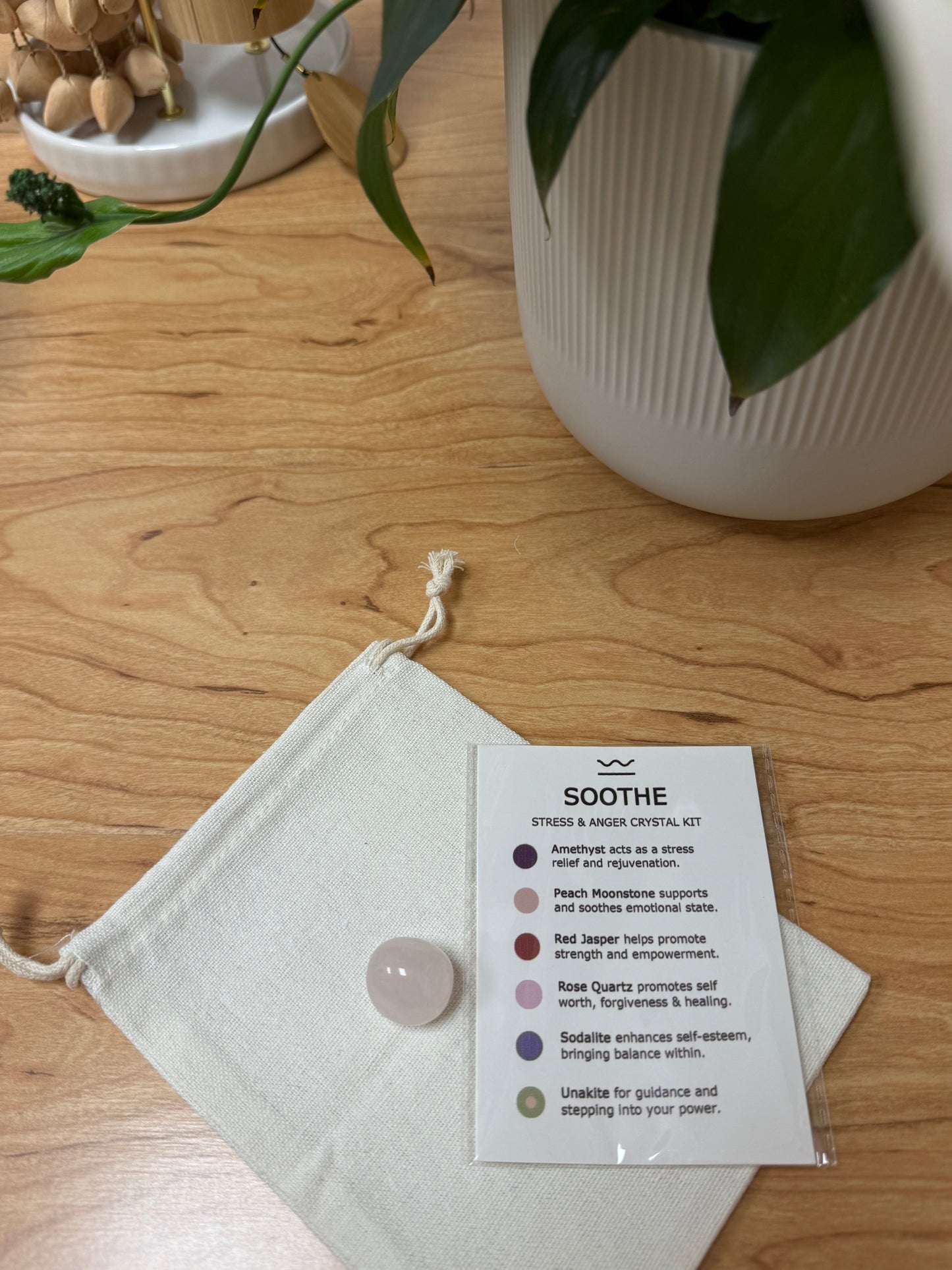 Stress Relief & Emotional Balance | Soothe Crystal Kit | Amethyst, Rose Quartz, Moonstone, Red Jasper, Sodalite, Unakite