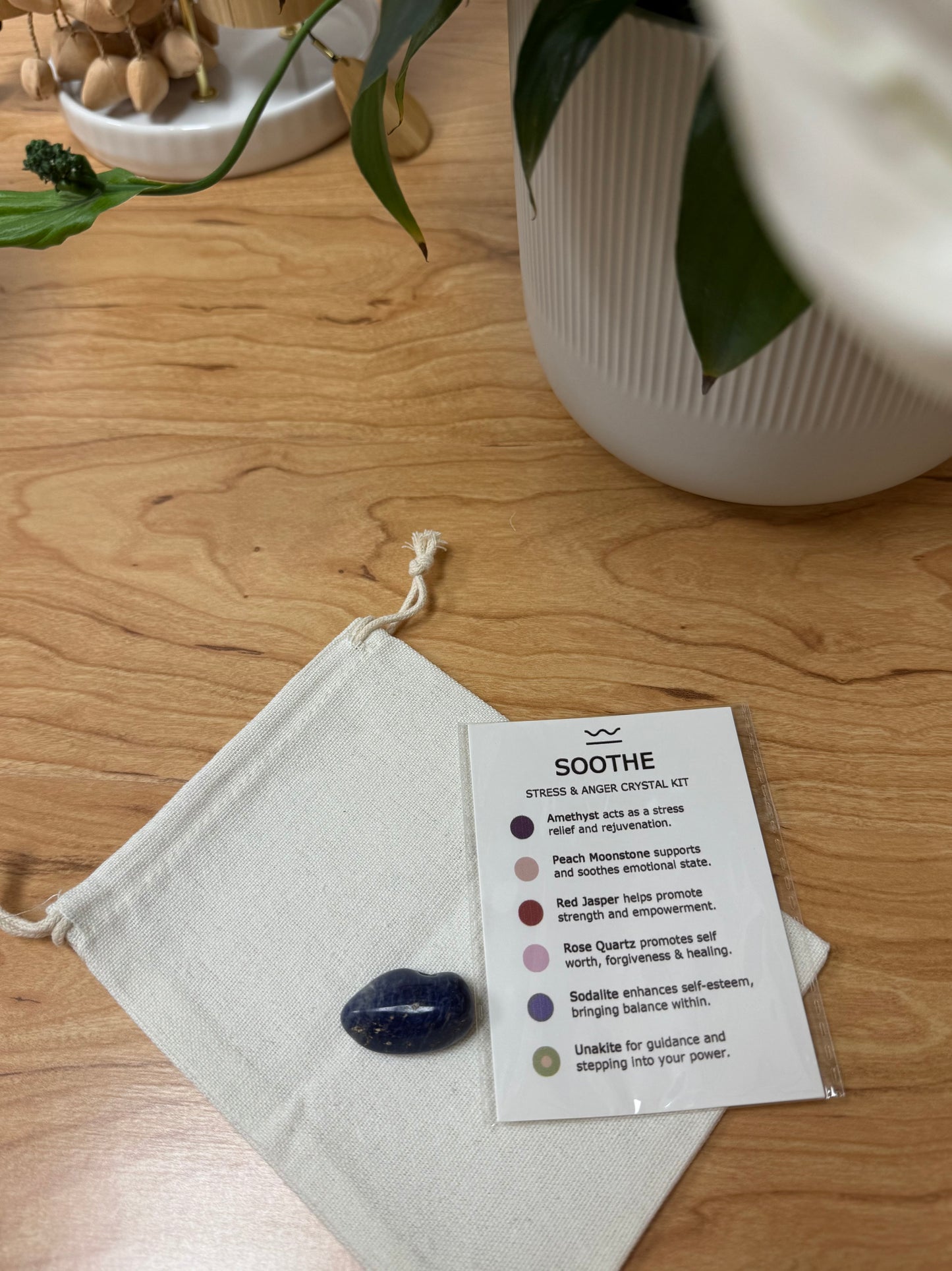 Stress Relief & Emotional Balance | Soothe Crystal Kit | Amethyst, Rose Quartz, Moonstone, Red Jasper, Sodalite, Unakite