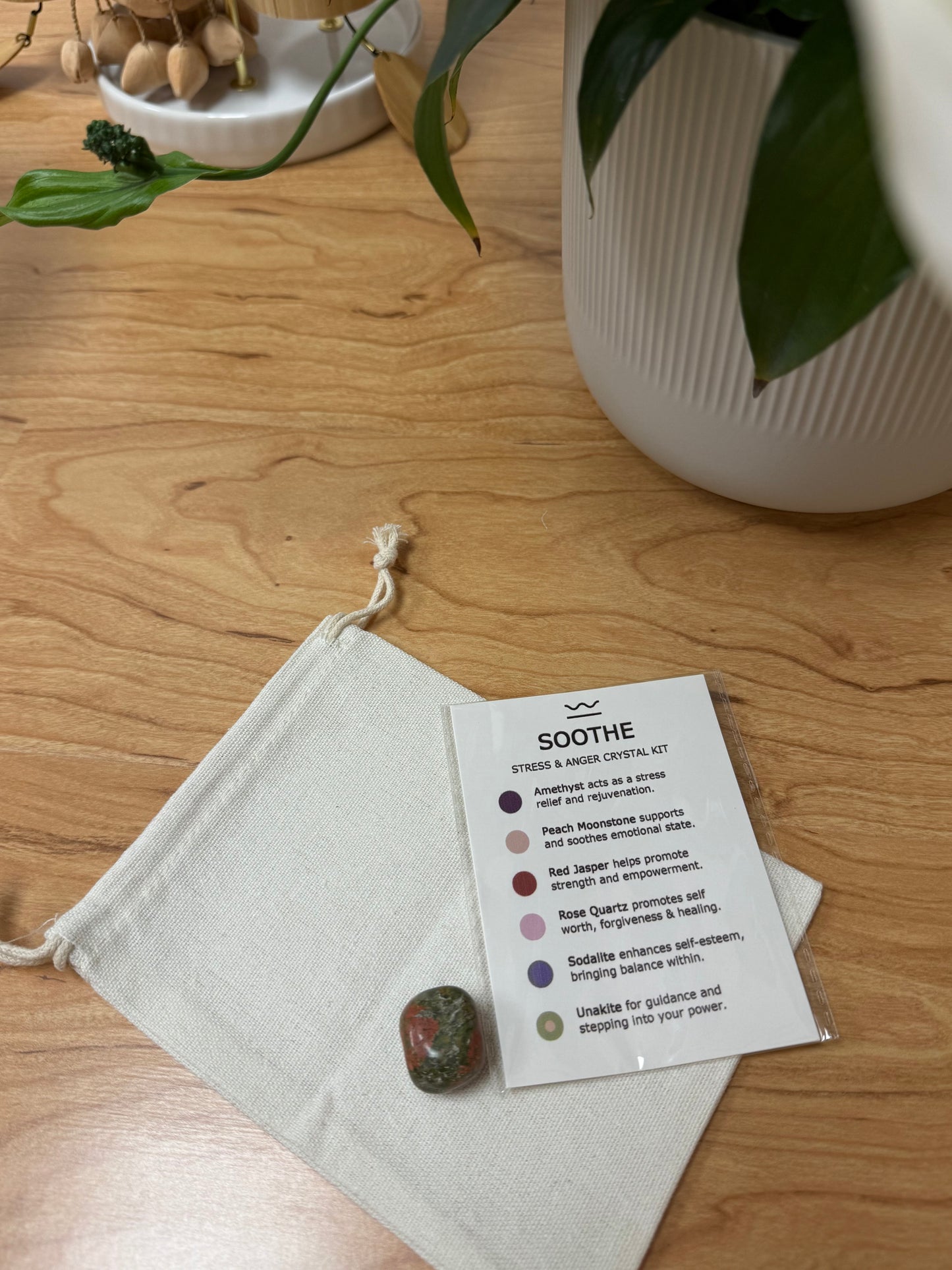 Stress Relief & Emotional Balance | Soothe Crystal Kit | Amethyst, Rose Quartz, Moonstone, Red Jasper, Sodalite, Unakite