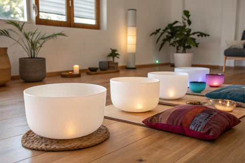 Peaceful mediation with a set of sound crystal bowls.