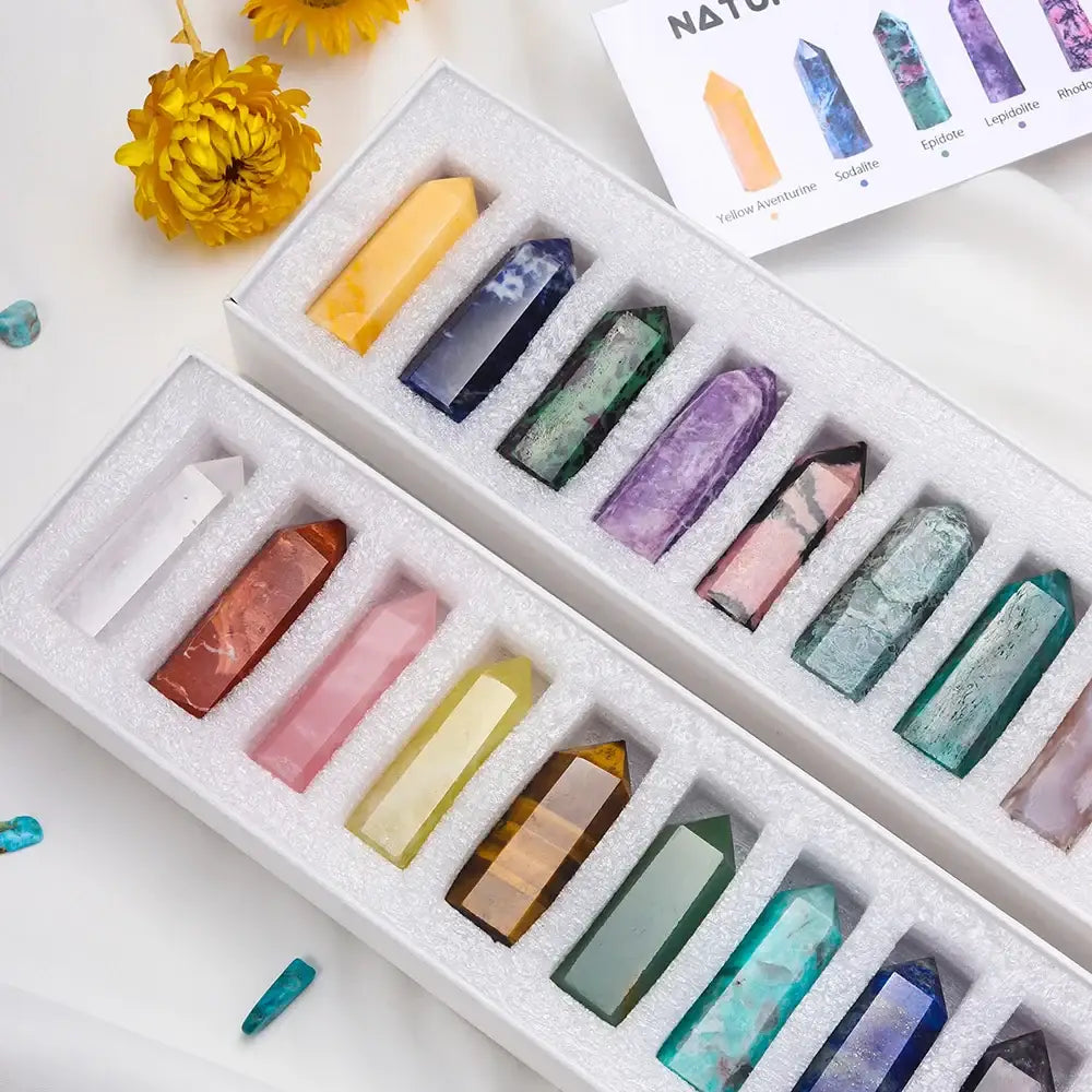 10 Natural Crystal Tower Gift Set - Elevate Your Space with Vibrational Energy - Gem Pack