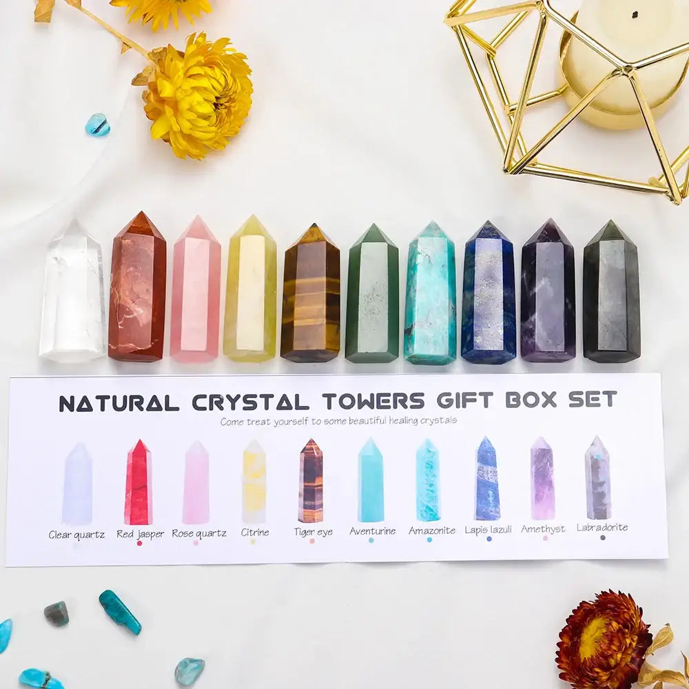 10 Natural Crystal Tower Gift Set - Elevate Your Space with Vibrational Energy - Gem Pack