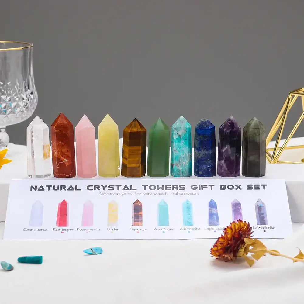 10 Natural Crystal Tower Gift Set - Elevate Your Space with Vibrational Energy - Gem Pack