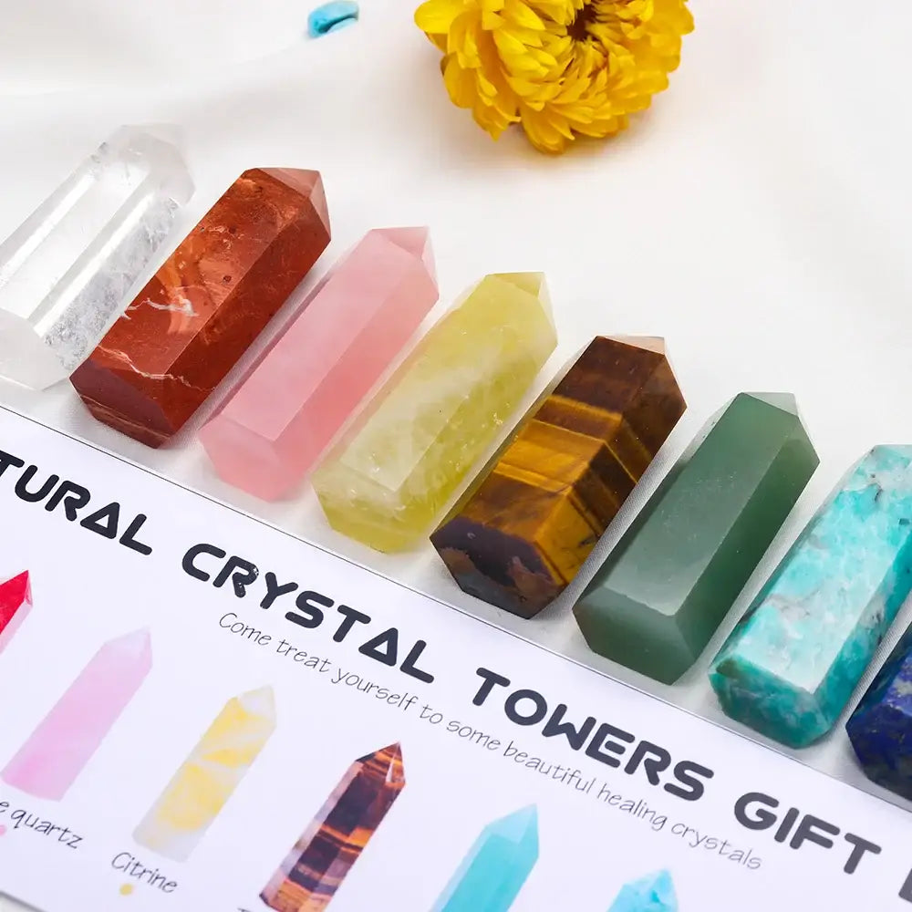 10 Natural Crystal Tower Gift Set - Elevate Your Space with Vibrational Energy - Gem Pack