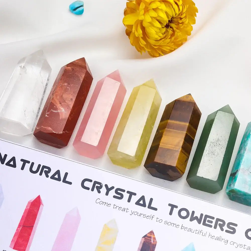 10 Natural Crystal Tower Gift Set - Elevate Your Space with Vibrational Energy - Gem Pack