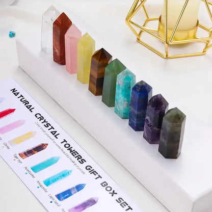 10 Natural Crystal Tower Gift Set - Elevate Your Space with Vibrational Energy - Gem Pack