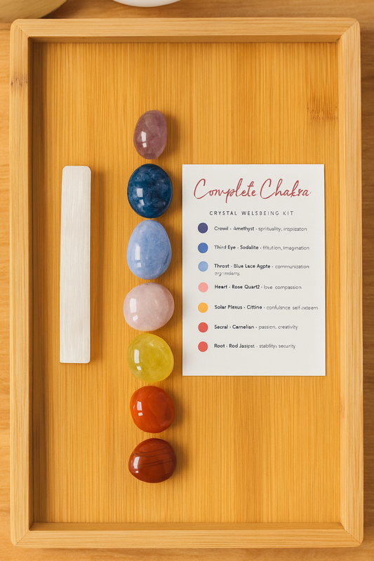 Complete Chakra Balance, Energy, Meditation, Self-Care Crystal Kit | 7 Chakra Healing Stones with Selenite