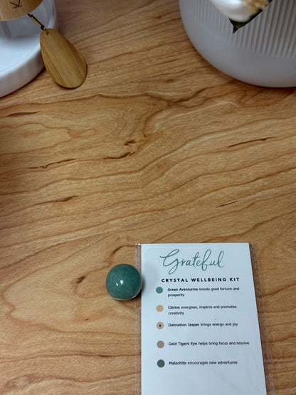Grateful Crystal Kit | Positivity, Prosperity & Manifestation | Aventurine, Citrine, Jasper, Tiger’s Eye, Malachite, Selenite