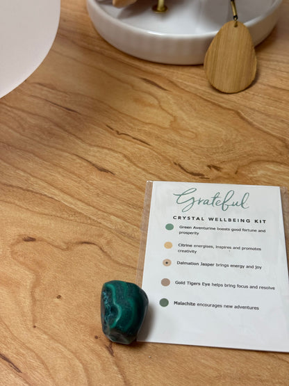 Grateful Crystal Kit | Positivity, Prosperity & Manifestation | Aventurine, Citrine, Jasper, Tiger’s Eye, Malachite, Selenite