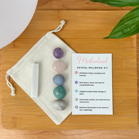 Motherhood Nurturing, Love & Serenity Crystal Kit | Amethyst, Rose Quartz, Angelite, Amazonite, Moonstone, Selenite