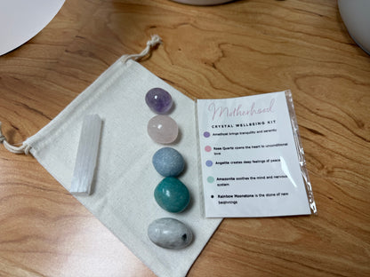 Motherhood Nurturing, Love & Serenity Crystal Kit | Amethyst, Rose Quartz, Angelite, Amazonite, Moonstone, Selenite