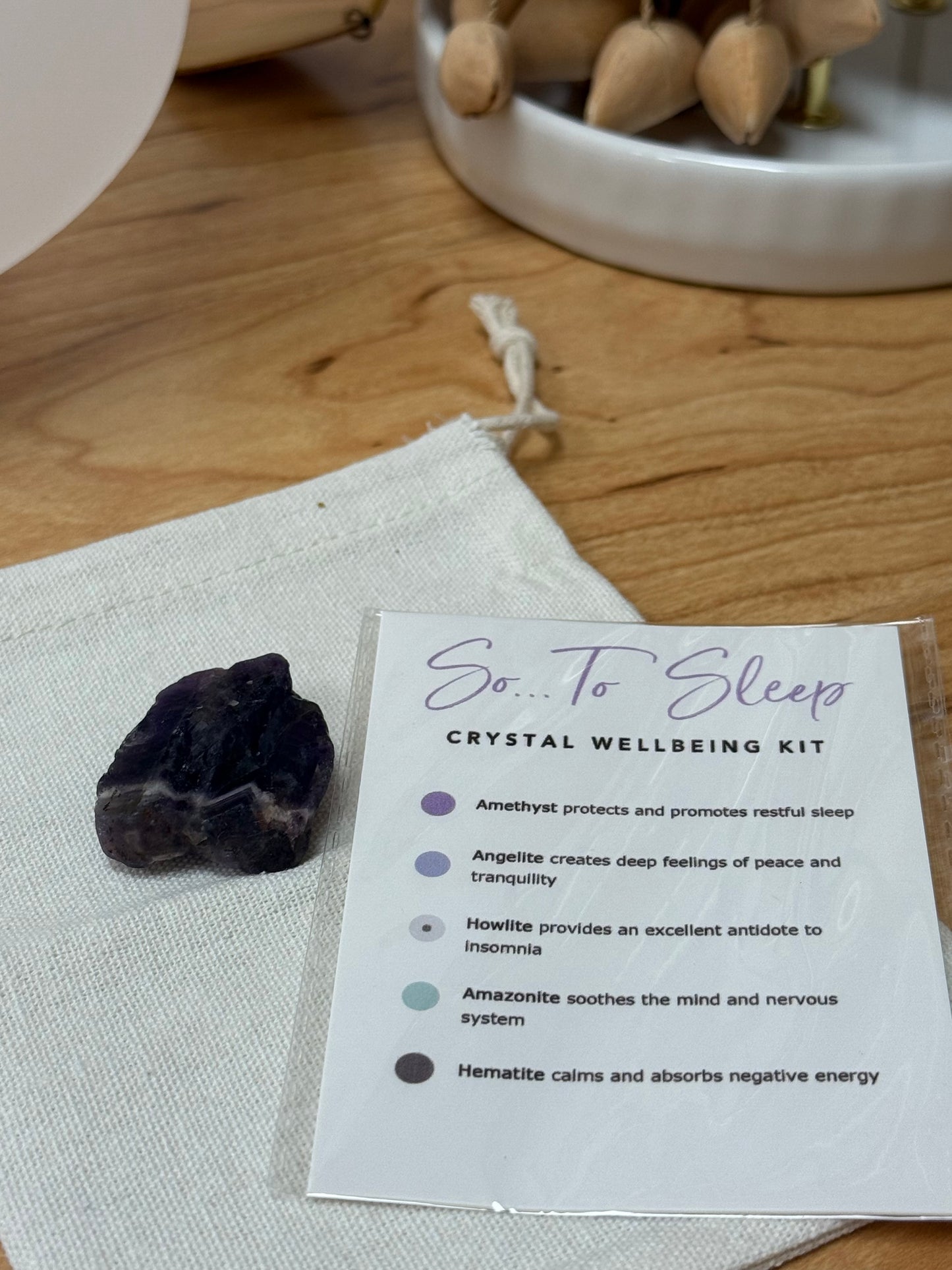 Restful Sleep, Peace & Healing Crystal Kit: Amethyst, Angelite, Howlite, Amazonite, Hematite, Selenite