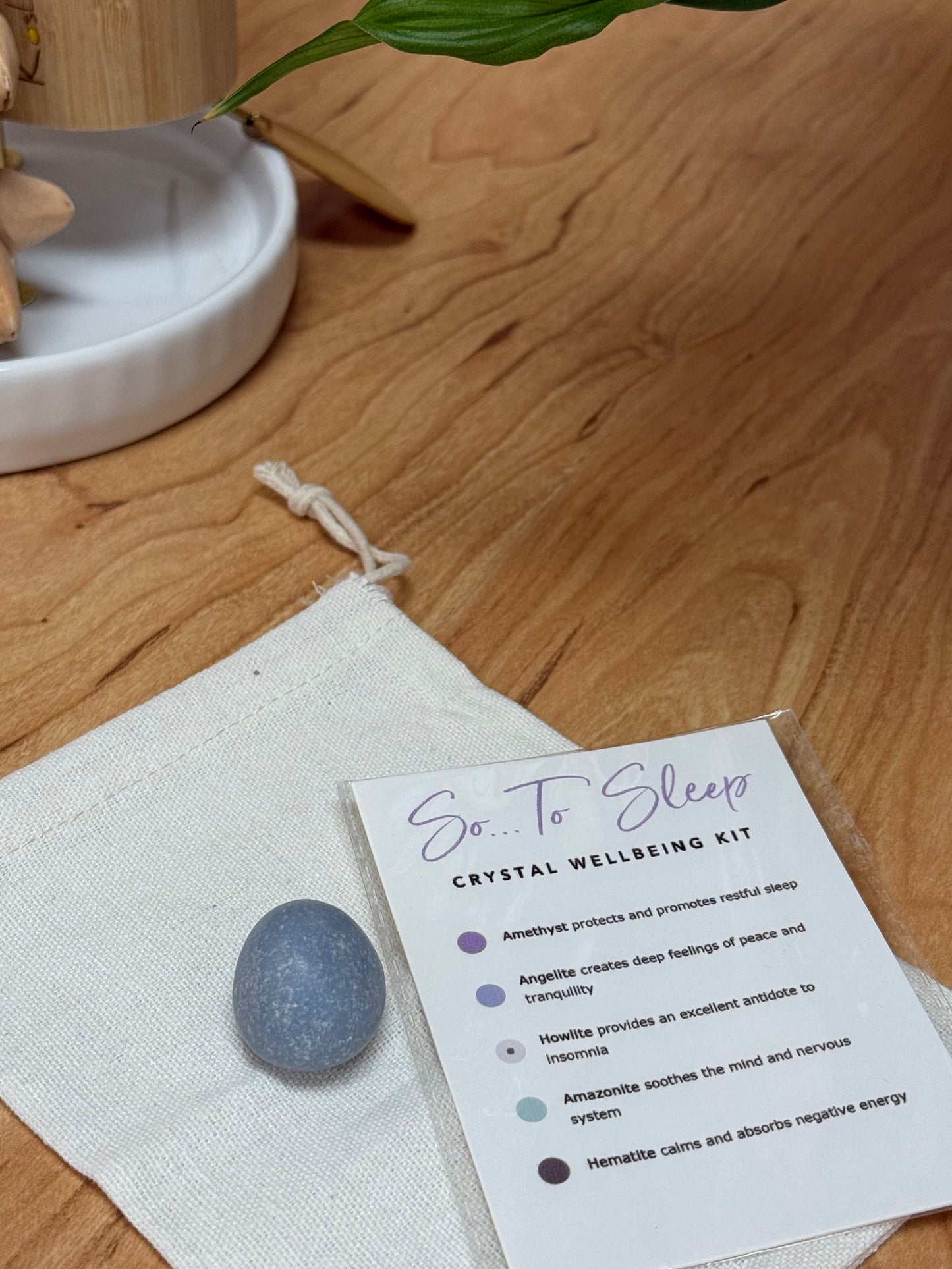 Restful Sleep, Peace & Healing Crystal Kit: Amethyst, Angelite, Howlite, Amazonite, Hematite, Selenite