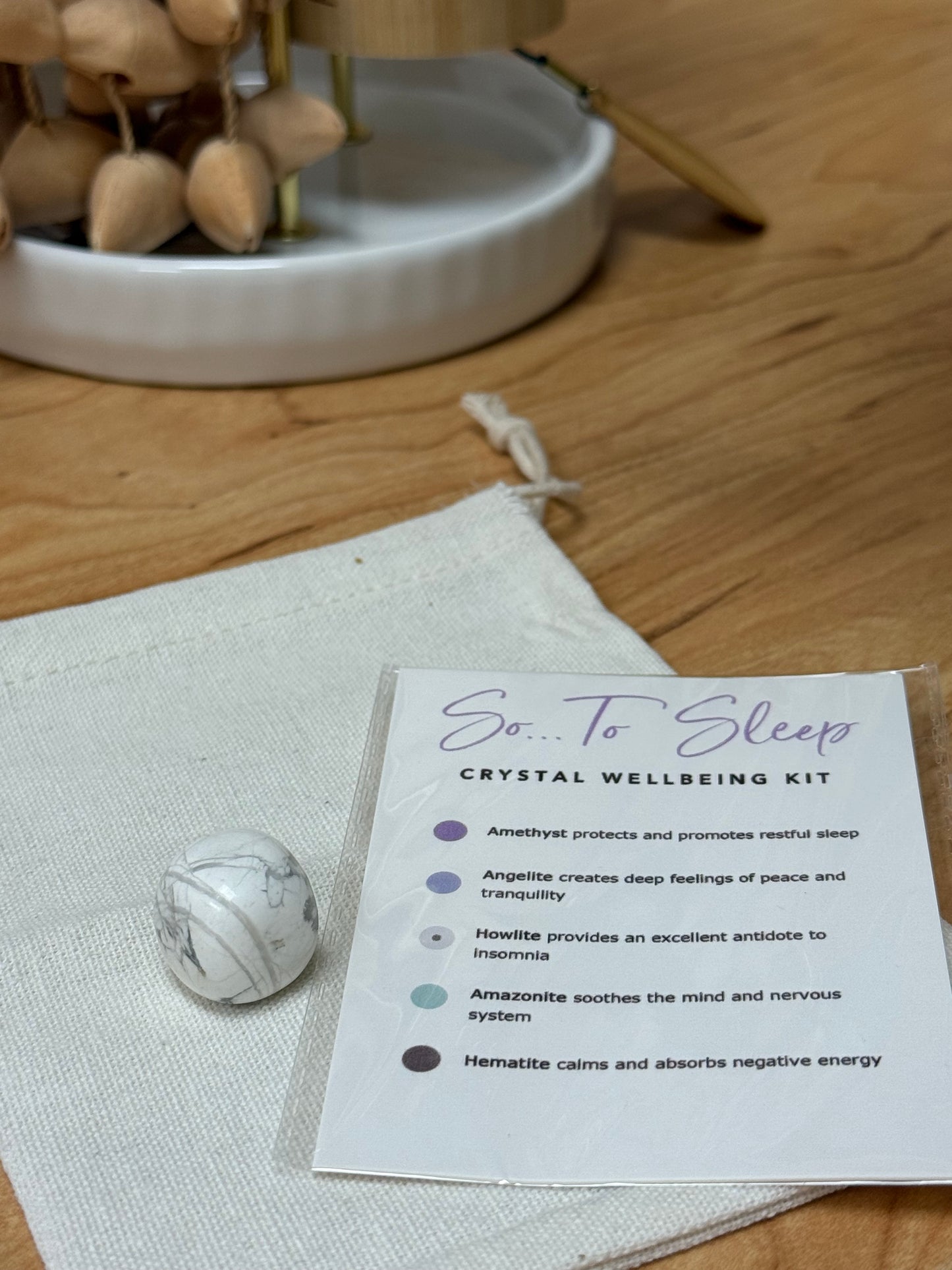 Restful Sleep, Peace & Healing Crystal Kit: Amethyst, Angelite, Howlite, Amazonite, Hematite, Selenite