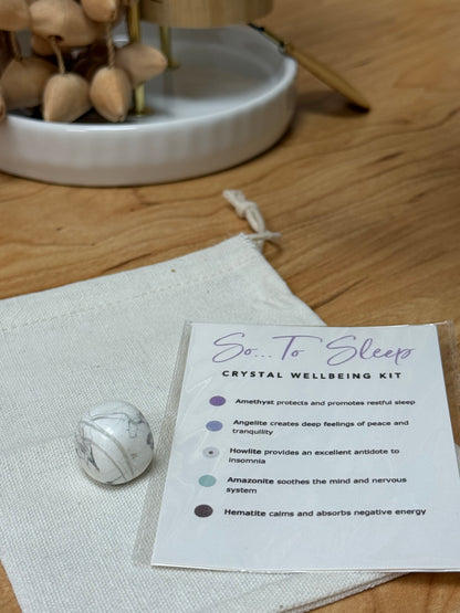 Restful Sleep, Peace & Healing Crystal Kit: Amethyst, Angelite, Howlite, Amazonite, Hematite, Selenite