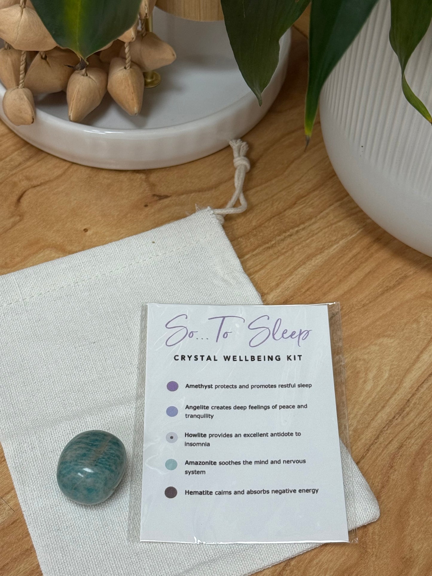 Restful Sleep, Peace & Healing Crystal Kit: Amethyst, Angelite, Howlite, Amazonite, Hematite, Selenite
