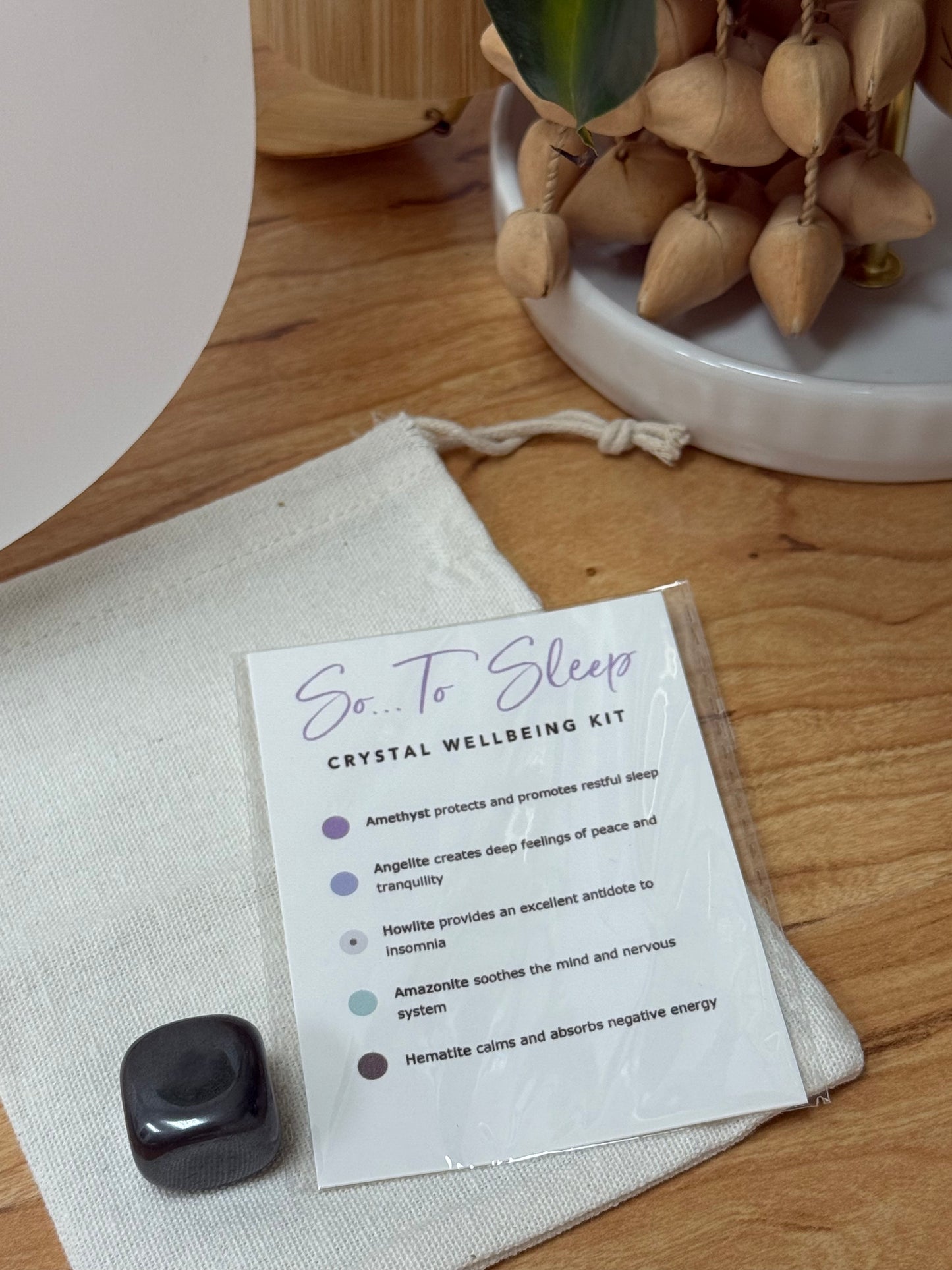 Restful Sleep, Peace & Healing Crystal Kit: Amethyst, Angelite, Howlite, Amazonite, Hematite, Selenite
