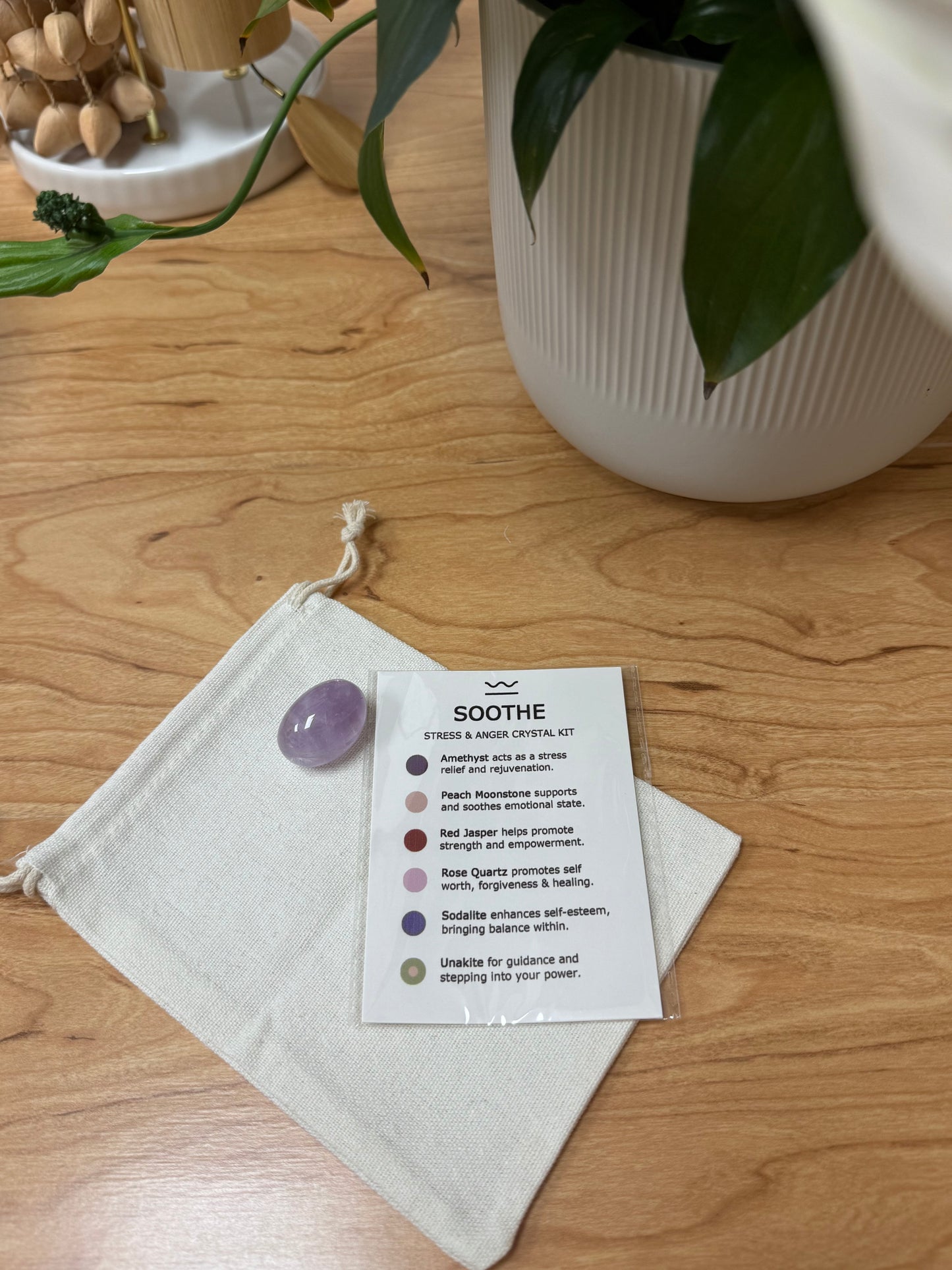 Stress Relief & Emotional Balance | Soothe Crystal Kit | Amethyst, Rose Quartz, Moonstone, Red Jasper, Sodalite, Unakite