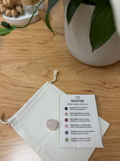 Stress Relief & Emotional Balance | Soothe Crystal Kit | Amethyst, Rose Quartz, Moonstone, Red Jasper, Sodalite, Unakite