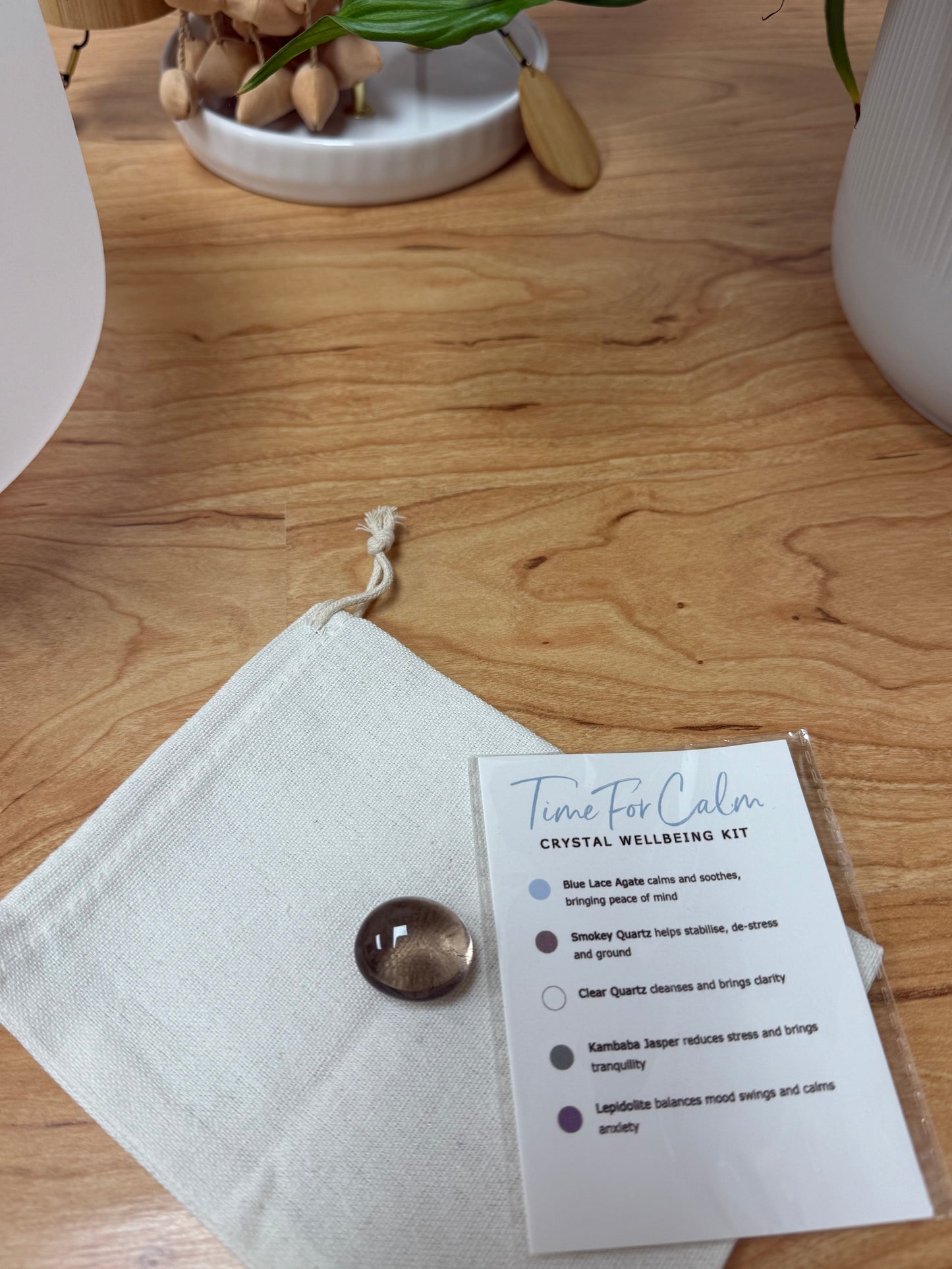Stress Relief & Anxiety Support | Time For Calm Crystal Kit | Blue Lace Agate, Smokey Quartz, Clear Quartz, Jasper, Lepidolite, Selenite