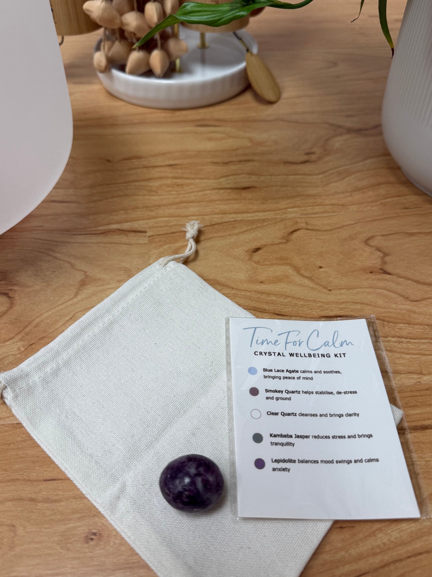 Stress Relief & Anxiety Support | Time For Calm Crystal Kit | Blue Lace Agate, Smokey Quartz, Clear Quartz, Jasper, Lepidolite, Selenite