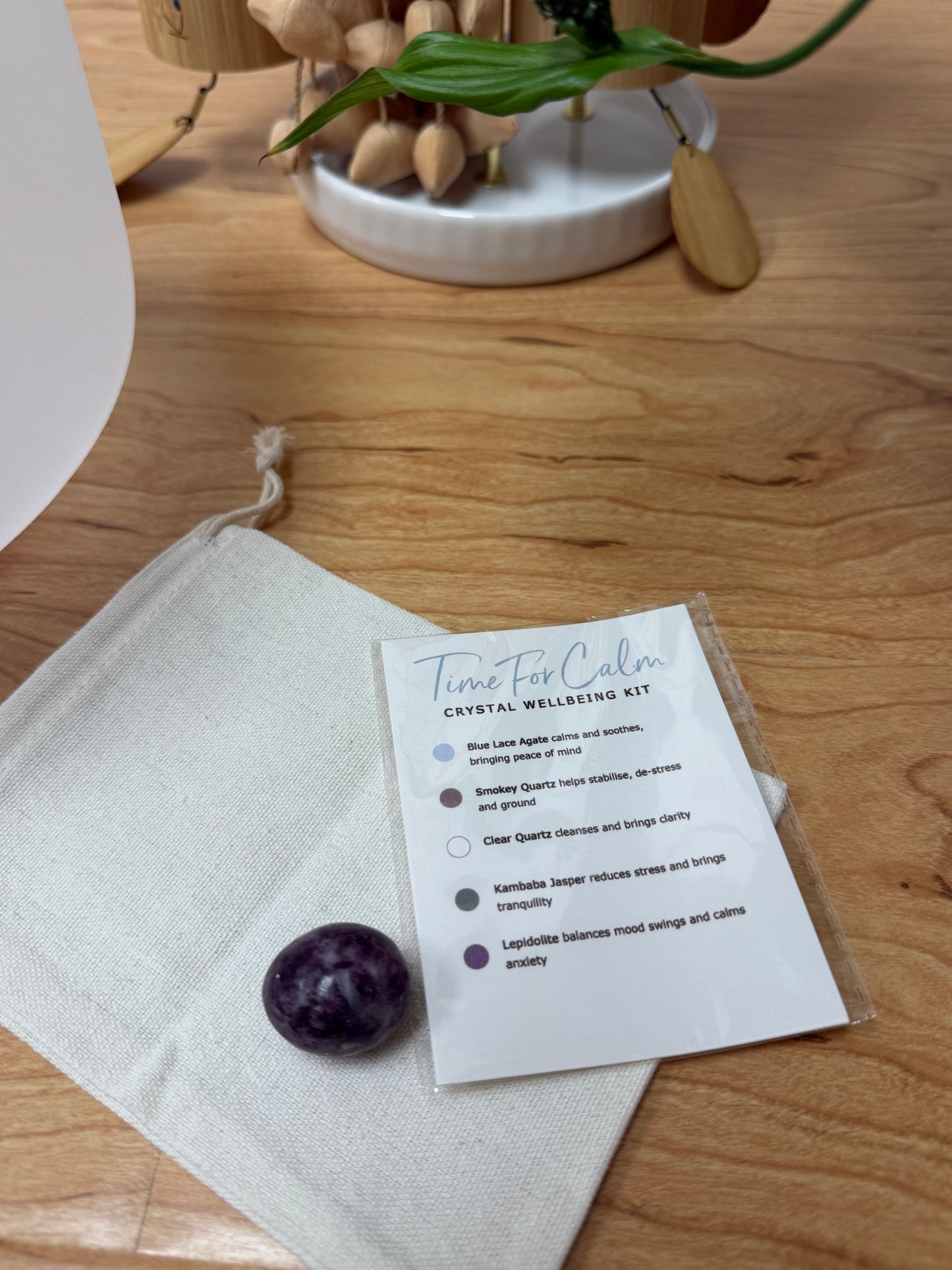 Stress Relief & Anxiety Support | Time For Calm Crystal Kit | Blue Lace Agate, Smokey Quartz, Clear Quartz, Jasper, Lepidolite, Selenite