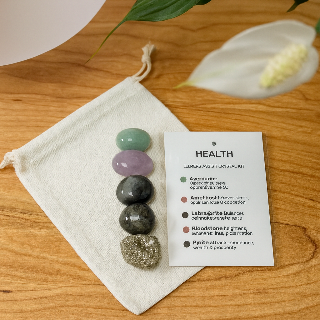 Wellness, Energy & Healing Support | Health Crystal Kit | Aventurine, Amethyst, Labradorite, Bloodstone, Pyrite