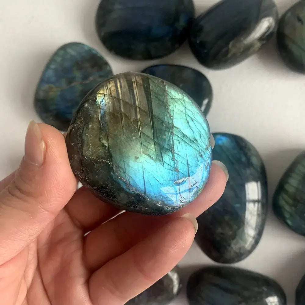 Labradorite Palm Crystal – Moonstone Energy Crystal for Healing and Home Decor - 4 oz - Labradorite