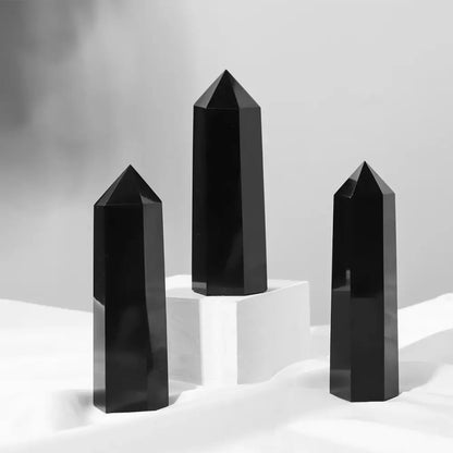 Natural Crystal Obsidian Jumbo Hexagonal Tower – High-Quality Rock Mineral for Healing and Decor - 4.5 - 5 in - Obsidian