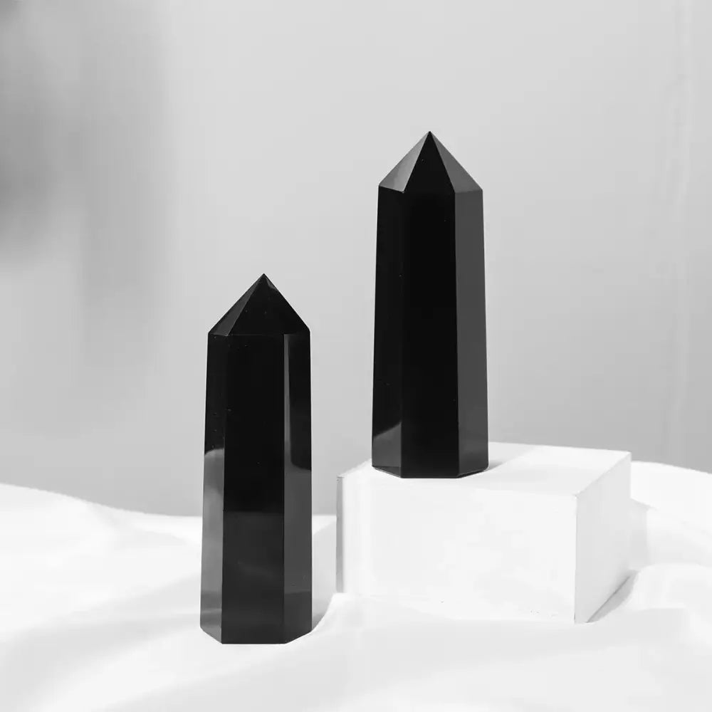 Natural Crystal Obsidian Jumbo Hexagonal Tower – High-Quality Rock Mineral for Healing and Decor - 4.5 - 5 in - Obsidian