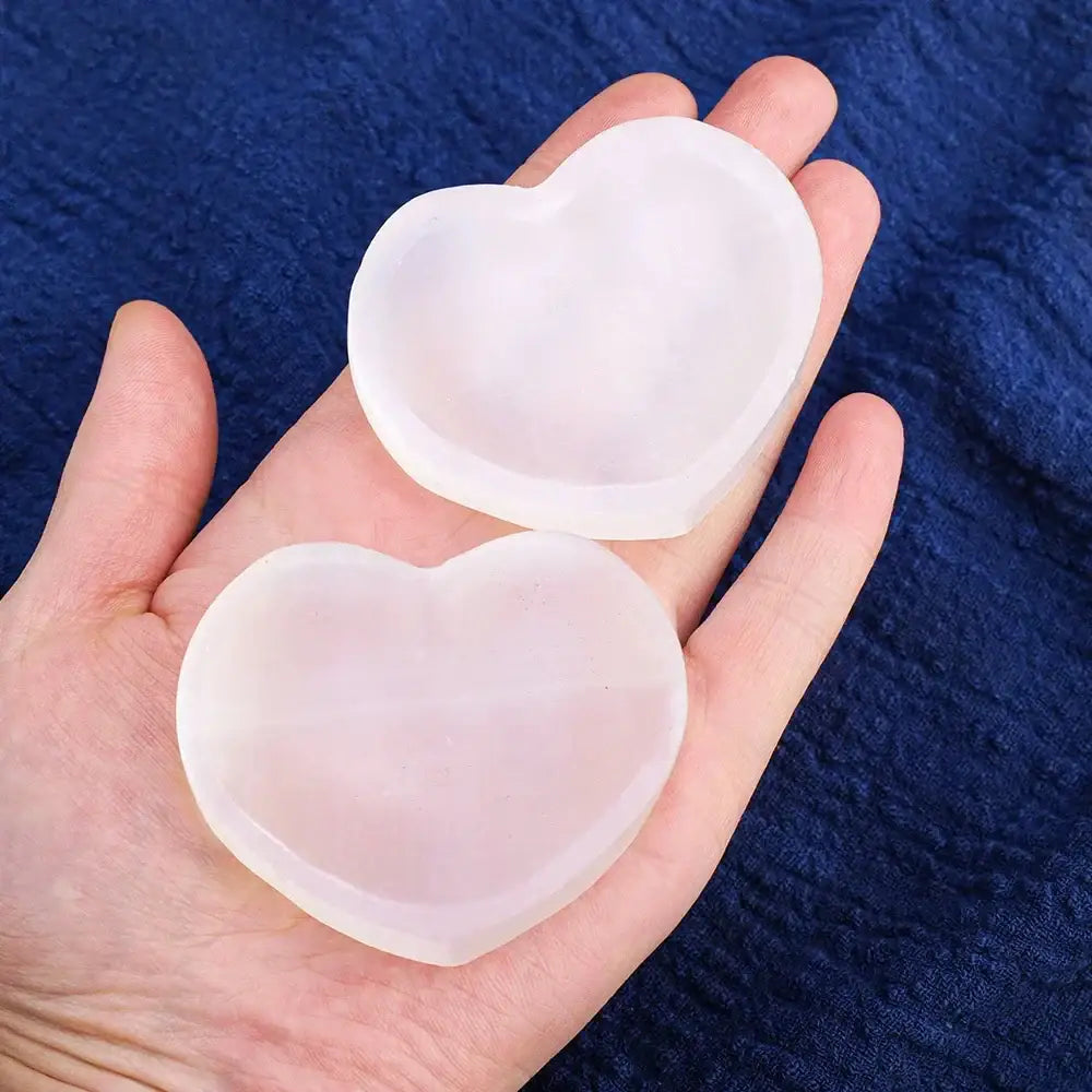 Oneness Ally White Selenite Heart-Shaped Bowl for Healing and Recharging on Hand