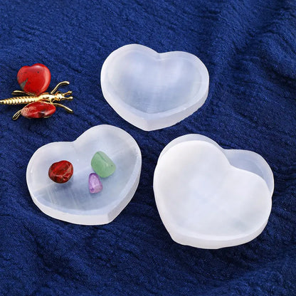 Oneness Ally White Selenite Heart-Shaped Bowl for Healing and Recharging on Hand 4 Crystals