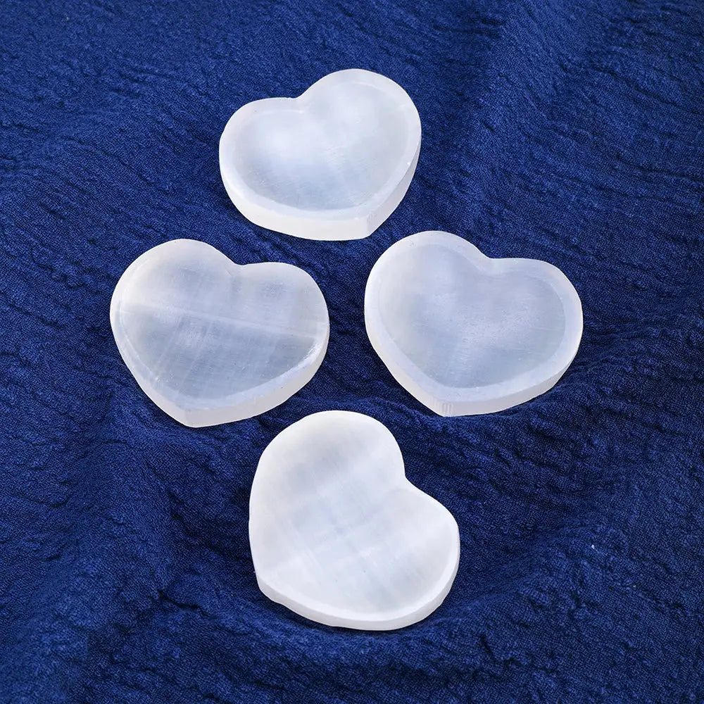 Oneness Ally White Selenite Heart-Shaped Bowl for Healing and Recharging on Hand 4 crystals