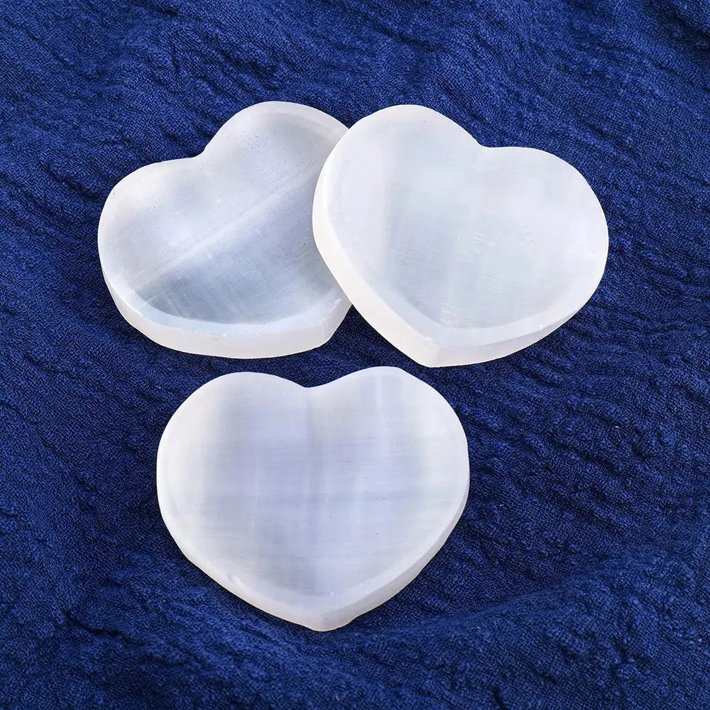 Oneness Ally White Selenite Heart-Shaped Bowl for Healing and Recharging on Hand 3 crystals