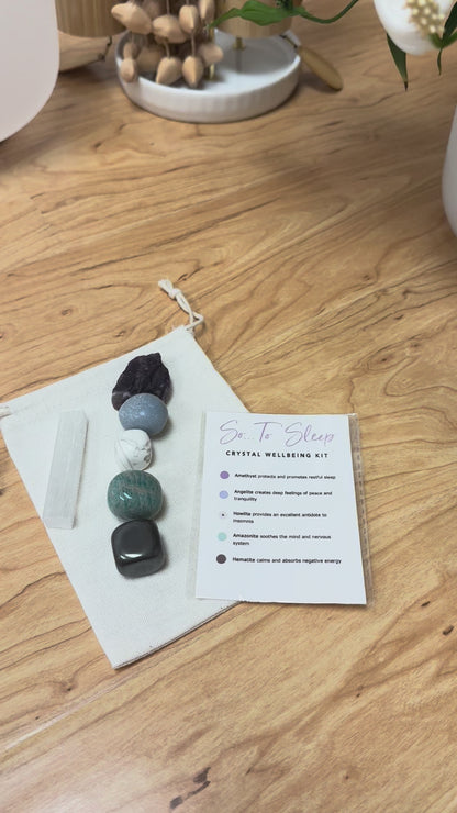 Restful Sleep, Peace & Healing Crystal Kit: Amethyst, Angelite, Howlite, Amazonite, Hematite, Selenite