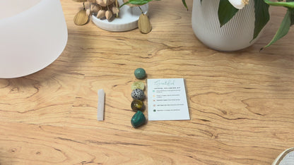 Grateful Crystal Kit | Positivity, Prosperity & Manifestation | Aventurine, Citrine, Jasper, Tiger’s Eye, Malachite, Selenite
