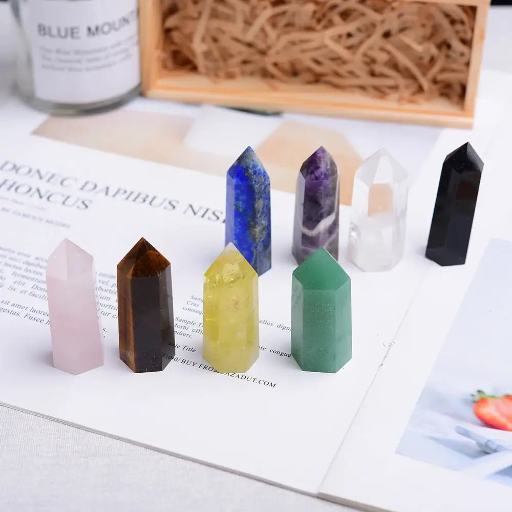 Wooden gifts Natural crystal Single Point Healing Crystal Wand 6 Faceted Reiki Chakra Stones Crystal Healing Prism