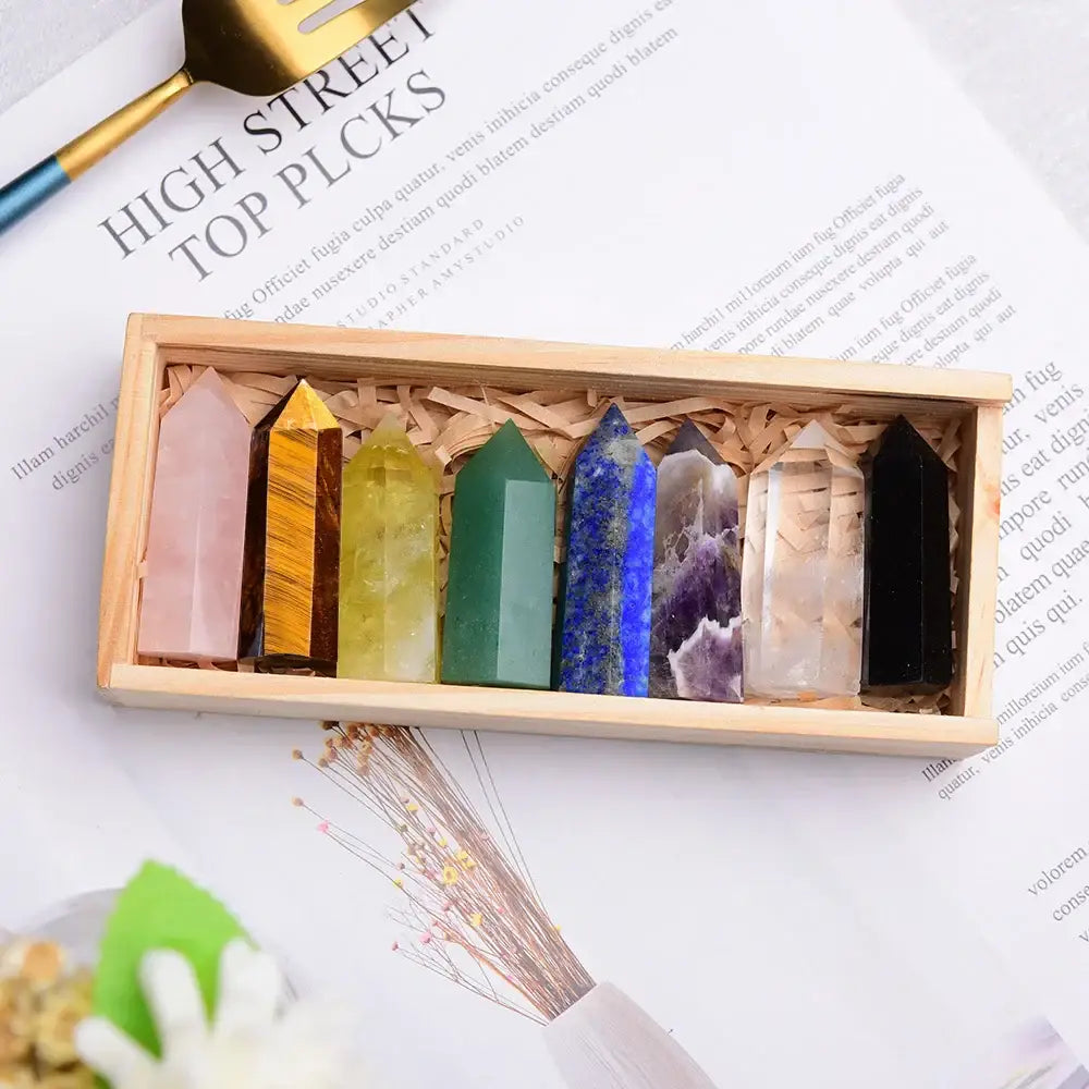 Wooden gifts Natural crystal Single Point Healing Crystal Wand 6 Faceted Reiki Chakra Stones Crystal Healing Prism